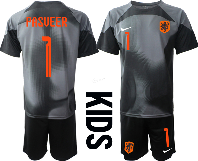 Youth 2022 World Cup National Team Netherlands black goalkeeper #1 Soccer Jersey->netherlands(holland) jersey->Soccer Country Jersey